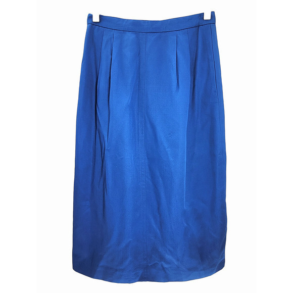 Vintage Blue Lined Back Slit Side Zip Pockets Maxi Straight Skirt - Picture 3 of 11